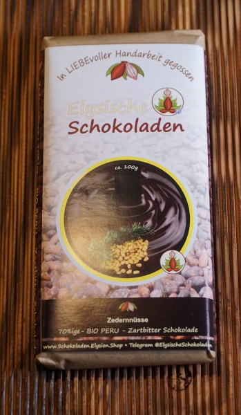 Elysische Schokoladen - 70%ige Zartbitterschokolade mit Zedernüssen